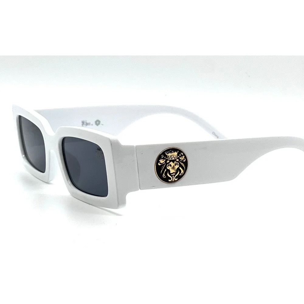 White Frame Sunglasses Rectangle Unique Visual Dark Black Lens UV40 Protection - Picture 8 of 9